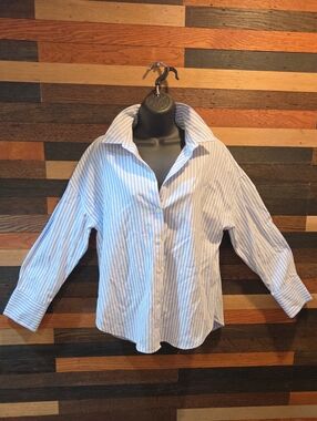 Zara Light Blue and White Striped Dress Shirt
